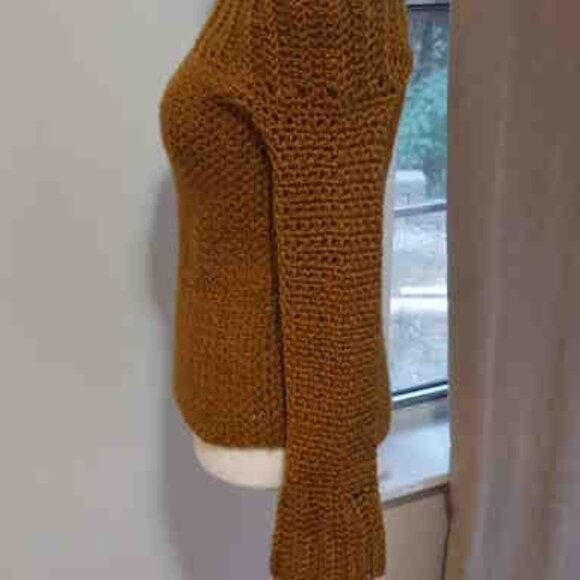 Handmade Crochet Off the Shoulder Sweater S Mustard Yellow - Picture 3 of 4